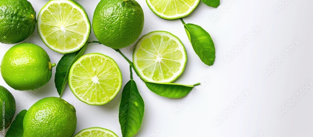 Poster Organic lime fruit arranged with ample copy space image for text, ideal for design and decoration purposes.