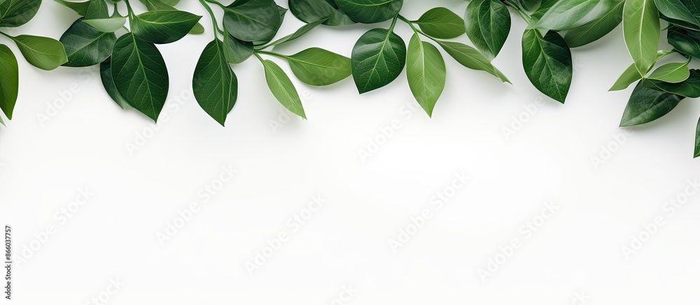Aufkleber White background with a green leaf pattern creating a serene copy space image.