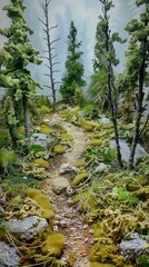 Fototapeta premium Enchanting Miniature Forest Trail Scene. Serene Green Landscape