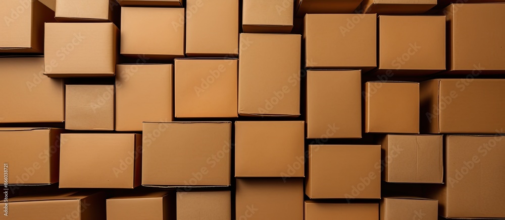 Aufkleber brown craft cardboard boxes arranged with a plain background for copy space image.