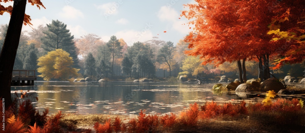 Aufkleber Hello, Autumn - a picturesque fall setting focused on nature with a controlled depth of field, suitable as a background with copy space image.