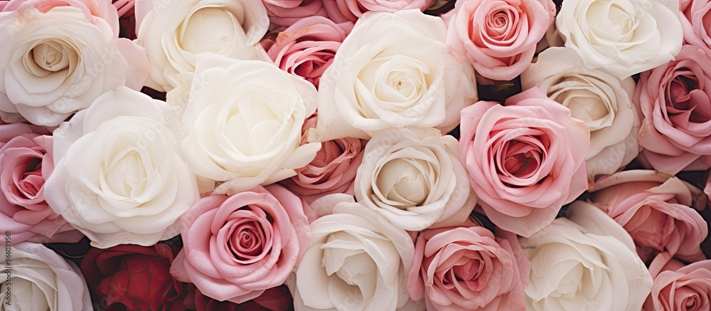 Aufkleber Close-up shot of pink and white roses with a blank area for text or image insertion. with copy space image. Place for adding text or design