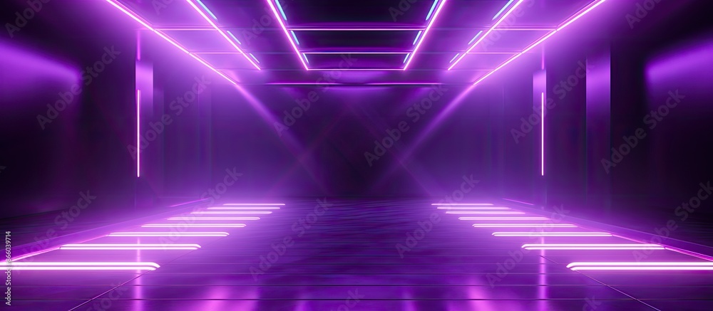 Aufkleber Abstract purple background with neon glow in an empty room with spotlights, ideal for a copy space image.