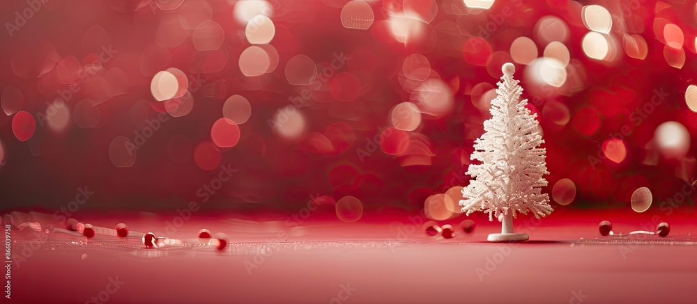 Aufkleber shot intentionally made blurry. a small white christmas tree stands on a red table. the tree is deco
