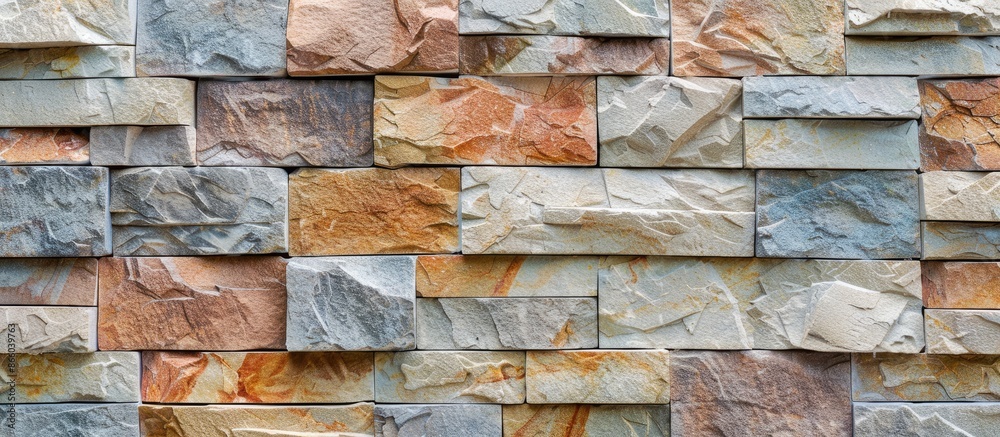 Poster Pattern of Modern stone Brick Wall Surfaced for background. with copy space image. Place for adding text or design