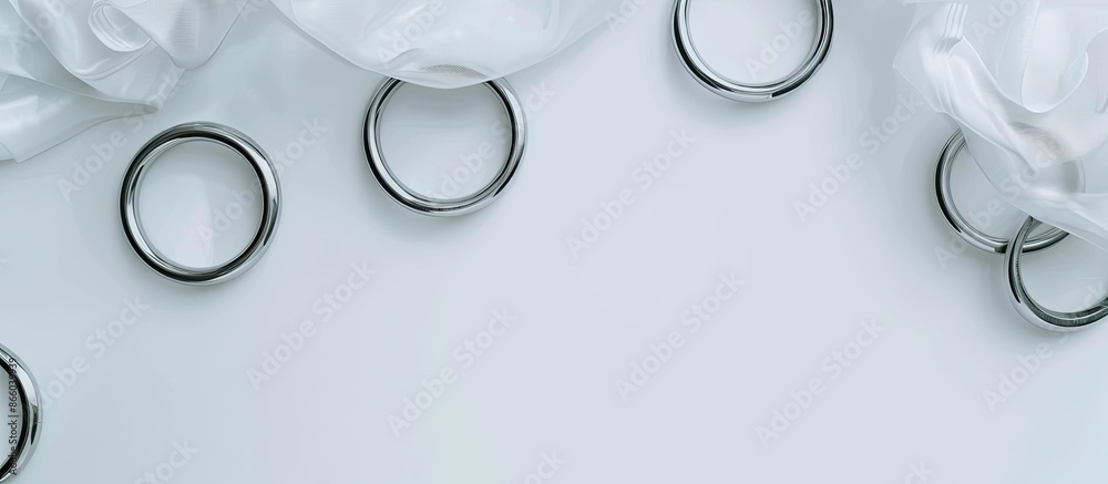 Poster curtain rings on white background. with copy space image. place for adding text or design