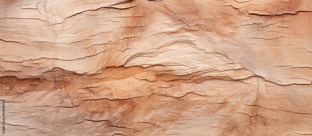 Poster Attractive natural tree bark with a tan hue, providing a pleasing visual effect against a backdrop of soft colors, suitable for use as a copy space image.