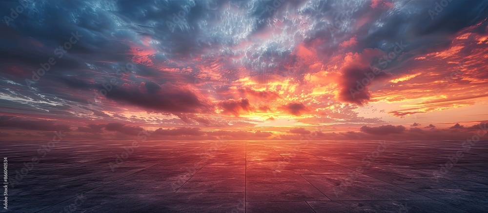 Aufkleber dark floor background with beautiful sunset cloud night sky horizon. with copy space image. place fo