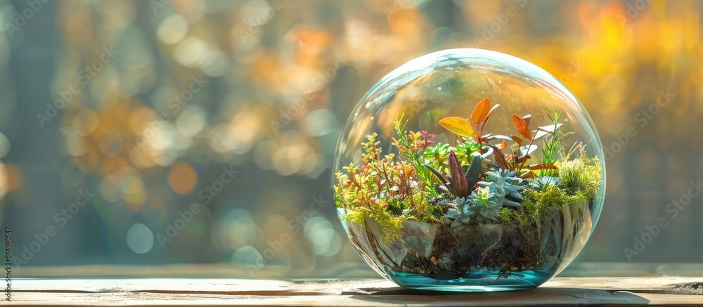 Poster The simplicity and complexity of a Terrarium in a glass bowl. . with copy space image. Place for adding text or design