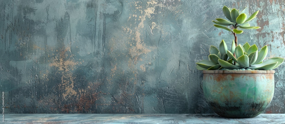 Aufkleber gray stone background sets the scene for a green plant pot with a succulent, leaving room for additi