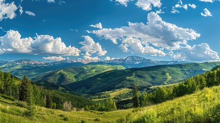 Obraz premium Colorado Valley Landscape. Majestic Mountains Under the Blue Sky