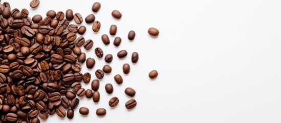 Obraz premium Top-view Easter Bunny, Easter eggs, and quote made of roasted coffee beans on a white background, ideal for messages with copy space image.