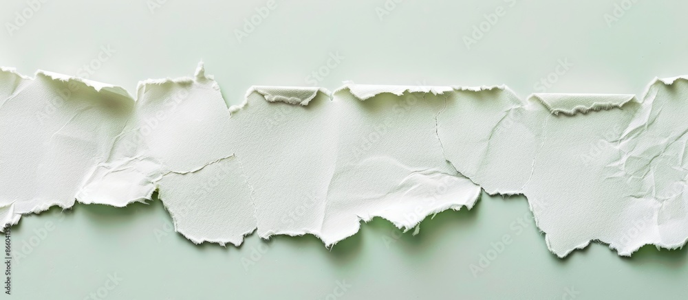 Poster Textured white paper with torn edges, set against a light green backdrop, ideal for adding text or graphics in a copy space image.