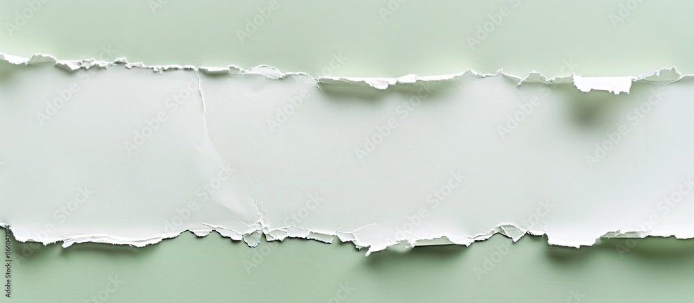 Poster Textured white paper with torn edges, set against a light green backdrop, ideal for adding text or graphics in a copy space image.