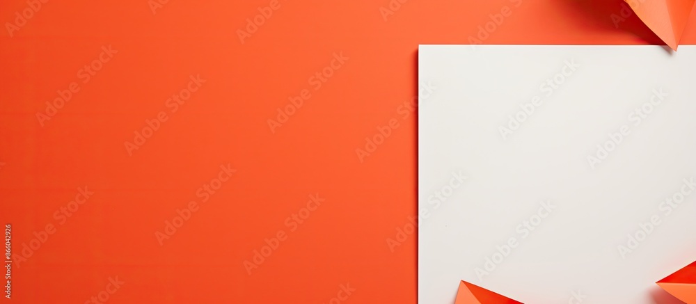Poster A flat lay displaying a red and orange paper background, ideal for adding text or products related to summer or Valentine's Day, with ample copy space for customization.