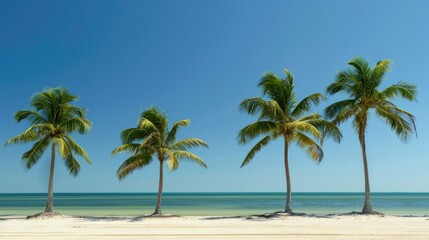 Fototapeta premium Palm No. Empty Sandy Beach with Palm Trees on the Atlantic Seacoast in Key West Florida