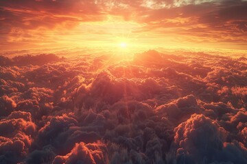 Stunning sunset above the clouds, with vibrant colors and dramatic lighting, capturing the beauty and majesty of nature at twilight.