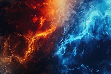 Clash of Fire and Ice. Abstract Lightning Design in Blue Atmosphere