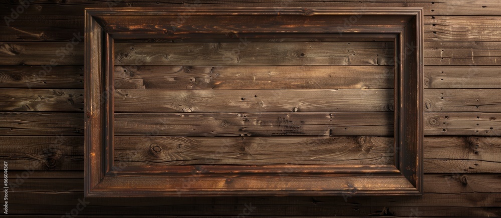 Poster wooden background featuring an empty photo frame, ideal for adding pictures, with ample copy space i