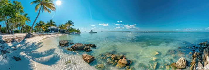Fototapete Rund Miami Water. Sandspur Beach Panoramic View in Florida Keys with Sunny Day Landscape © Web