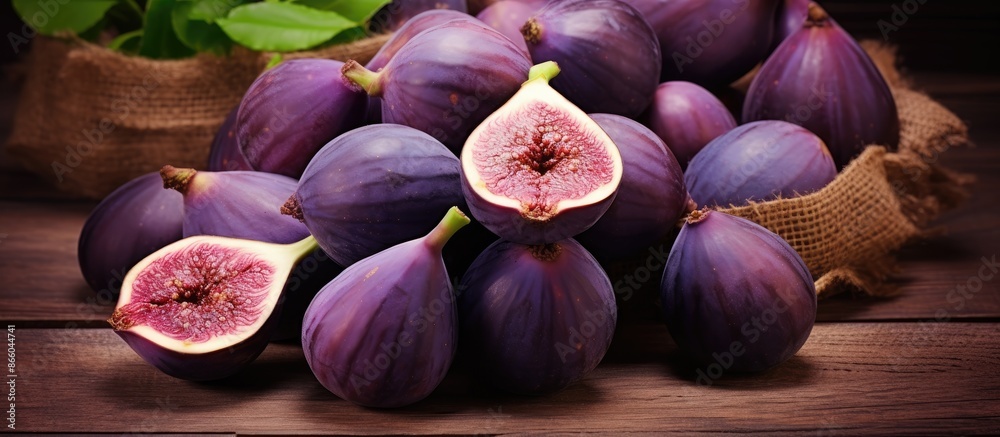 Aufkleber A fresh organic purple eggplant in a wicker basket against a wooden backdrop with space for text or images. with copy space image. Place for adding text or design