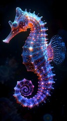 Mesmerizing Neon Seahorse Floating in Ethereal Underwater Realm