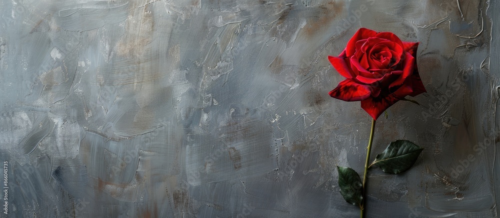 Aufkleber a red rose captured in a close-up shot against a gray backdrop, providing ample copy space in the im