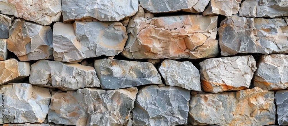 Aufkleber pattern  decorative uneven cracked real stone wall surface with cement. with copy space image. Place for adding text or design