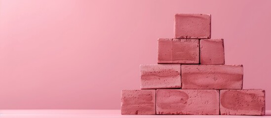 Obraz premium The idea that effort is timeless is portrayed on lovely brick blocks against a pink backdrop, illustrating the enduring nature of business efforts with copy space image.