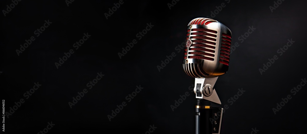 Aufkleber closeup of a contemporary microphone against a dark backdrop with copy space image.