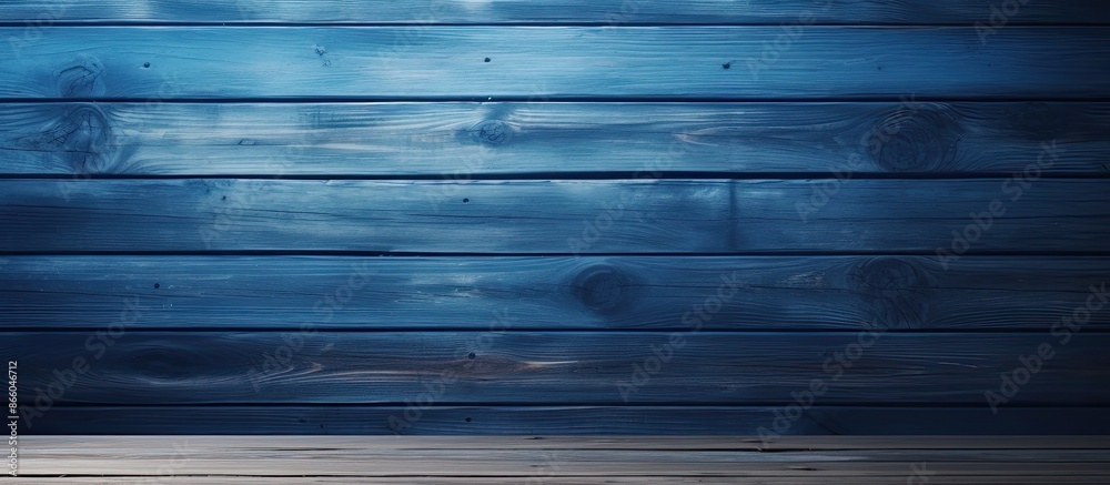 Poster conceptualize a design theme using a backdrop of blue wooden planks, ideal for showcasing copy space