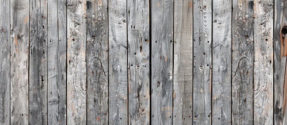Poster Old grey wood background viewed from the front, providing a rustic texture with ample copy space for text or graphics.