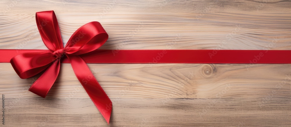 Poster top-down view of a red satin ribbon on a white background for a copy space image.