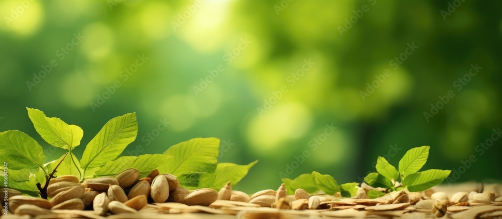 Aufkleber Maple seeds and cork from trees in a park create a lush, green background with a soft texture for a copy space image.