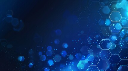 Abstract blue background with glowing hexagonal patterns.