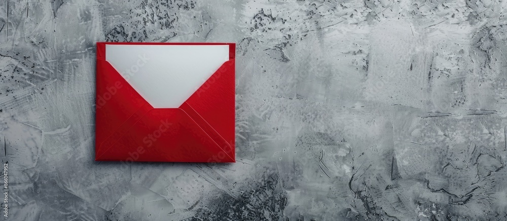Aufkleber A flat lay picture shows a red envelope and white card on a grey backdrop from above with space for text or graphics. with copy space image. Place for adding text or design