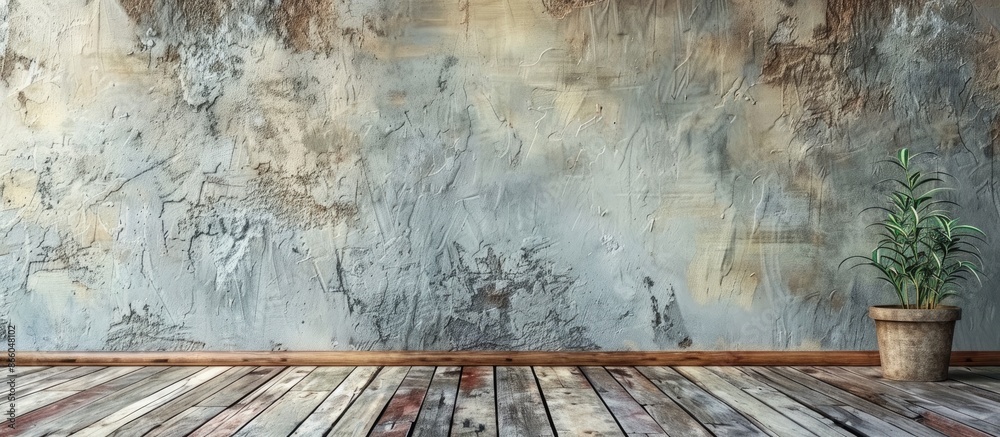Poster Wall background with plaster and wooden panel. Texture wall. Loft style interior design. with copy space image. Place for adding text or design