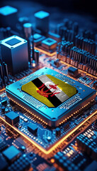 The Brunei flag embedded on a powerful CPU, symbolizing leadership in technological innovation and digital advancement