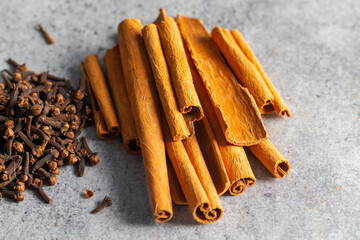Indian spice cinnamon sticks on the ground.  