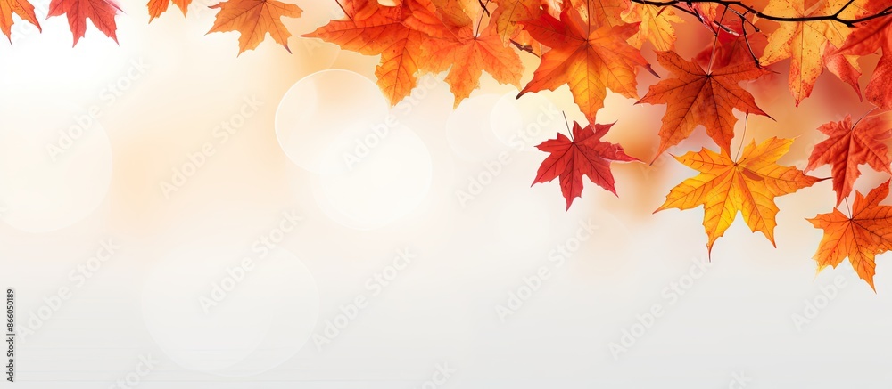 Poster Autumn maple leaves against a light backdrop with copy space image.