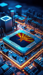 The Arizona flag embedded on a powerful CPU, symbolizing leadership in technological innovation and digital advancement