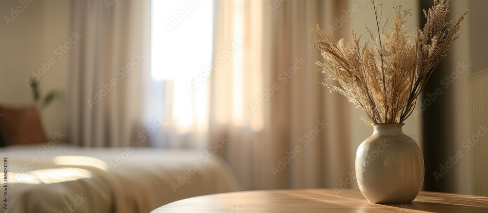Leinwandbilder bedroom setting with a table top in focus and a blurred background, perfect for a copy space image.