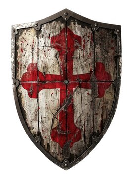 Shield With Cross. Knight Templar Crusaders Medieval Shield Red Cross Isolated