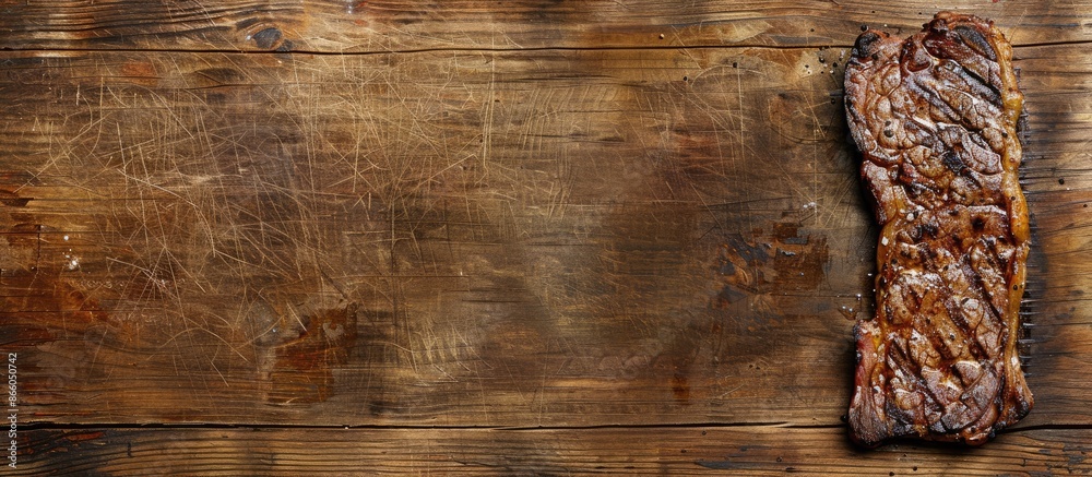 Leinwandbilder grilled steak displayed on a cutting board, seen from above with a blank background for text or othe