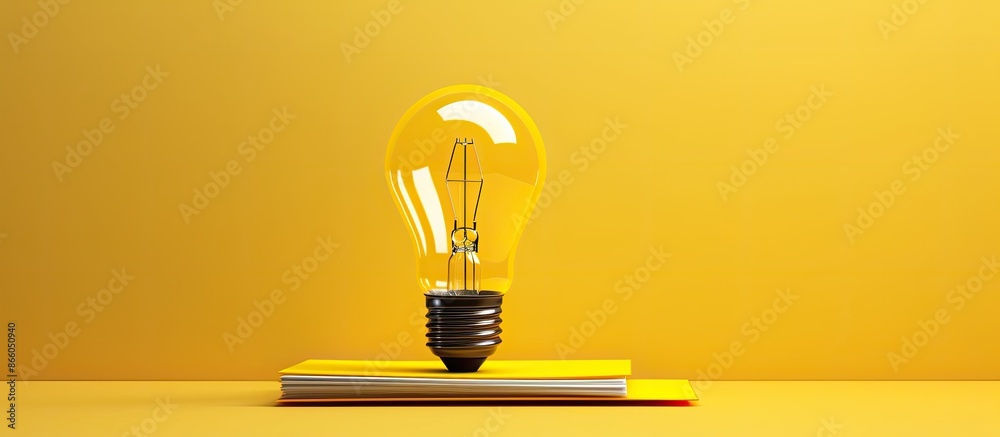 Aufkleber creative business concept with a lightbulb and pencil on a yellow background, providing motivation f