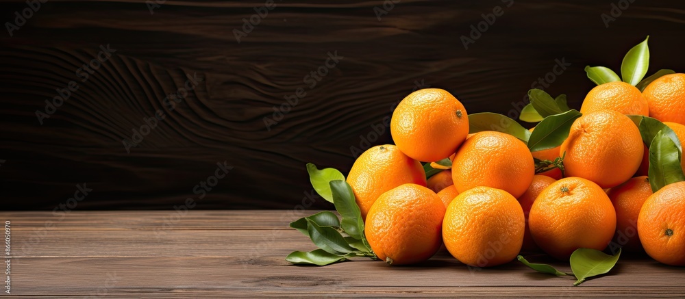 Aufkleber oranges placed on the wooden table with copy space image