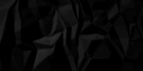 Fototapeta premium Black wrinkly backdrop paper background. panorama craft wrinkly paper texture background, crumpled pattern texture. paper crumpled texture. black fabric crushed textured crumpled.