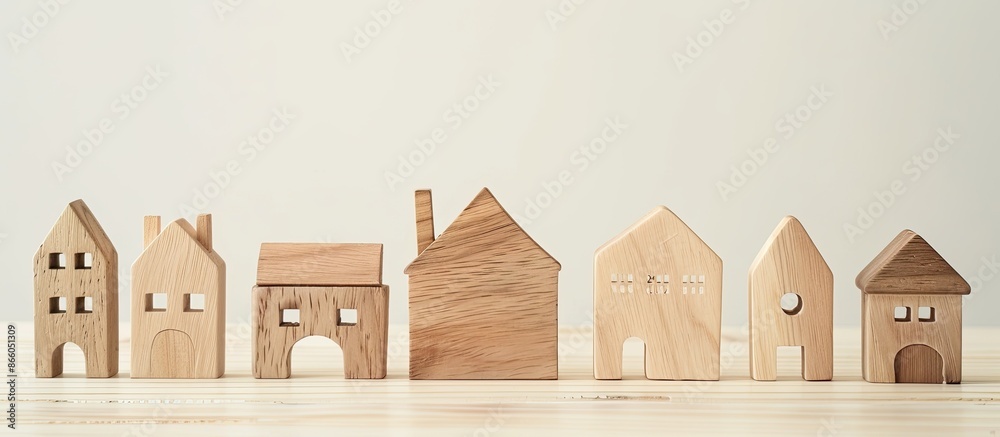 Aufkleber wooden decorative houses on a light background. with copy space image. Place for adding text or design