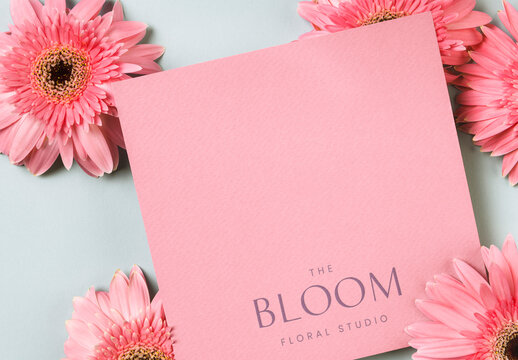 Pink Card Flatlay Mockup