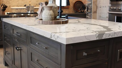 Stone Kitchen Counter. Quartz and Marble Countertop Design for Modern Kitchen